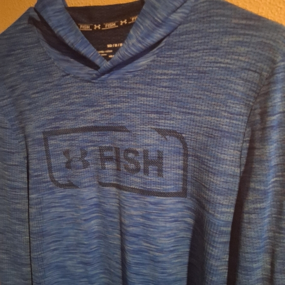 Under Armor Fish Heather Blue Fitted Coupe Heat Gear Hooded Top M - Picture 3 of 6
